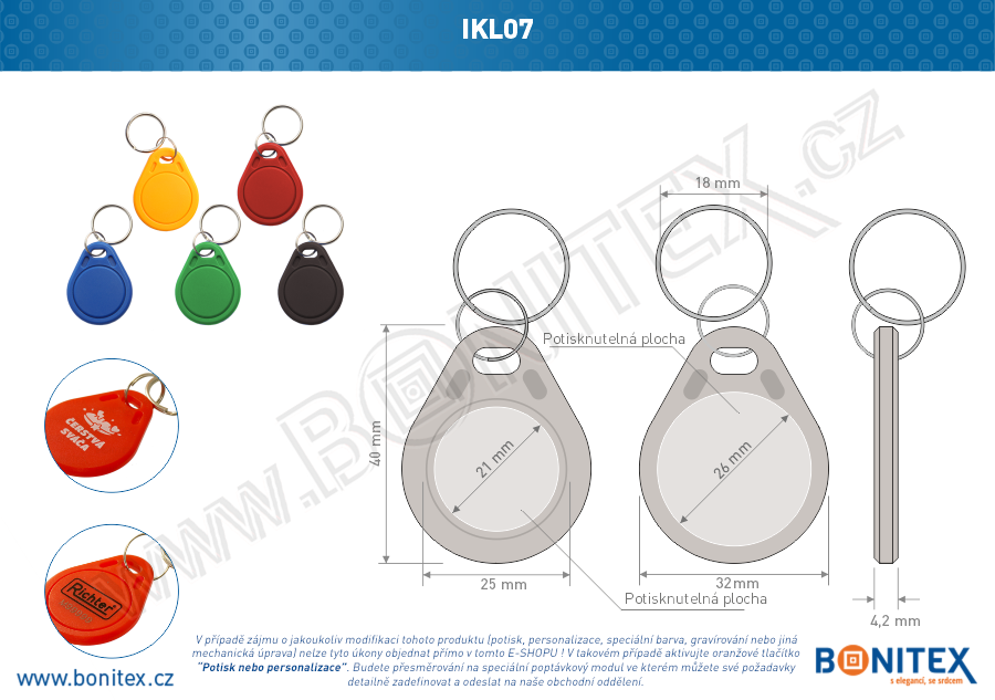 ABS klíčenka 40x32, tl. 4,2mm s RFID 13,56 MHz, bílá-botinex