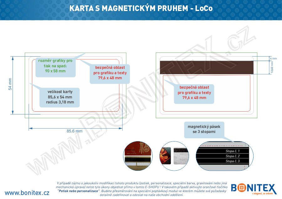 Karta plastová PVC rozměru ISO-tl.0,76mm-s magnet.proužkem-laminace lesk-bílá-botinex