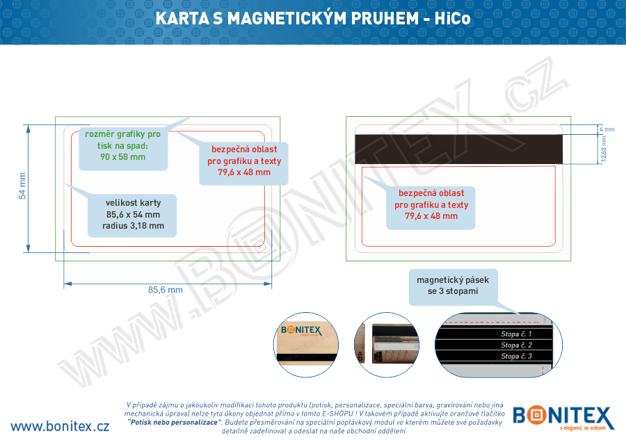 Karta plastová PVC rozměru ISO-tl.0,76mm-s magnet.proužkem-laminace lesk-bílá-botinex