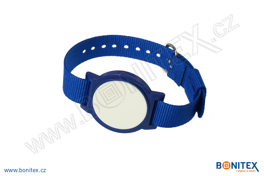 Nylonový náramek 255-265x16mm, kovová spona 1, s RFID 125 kHz, modrý/č.modro-bílý-botinex