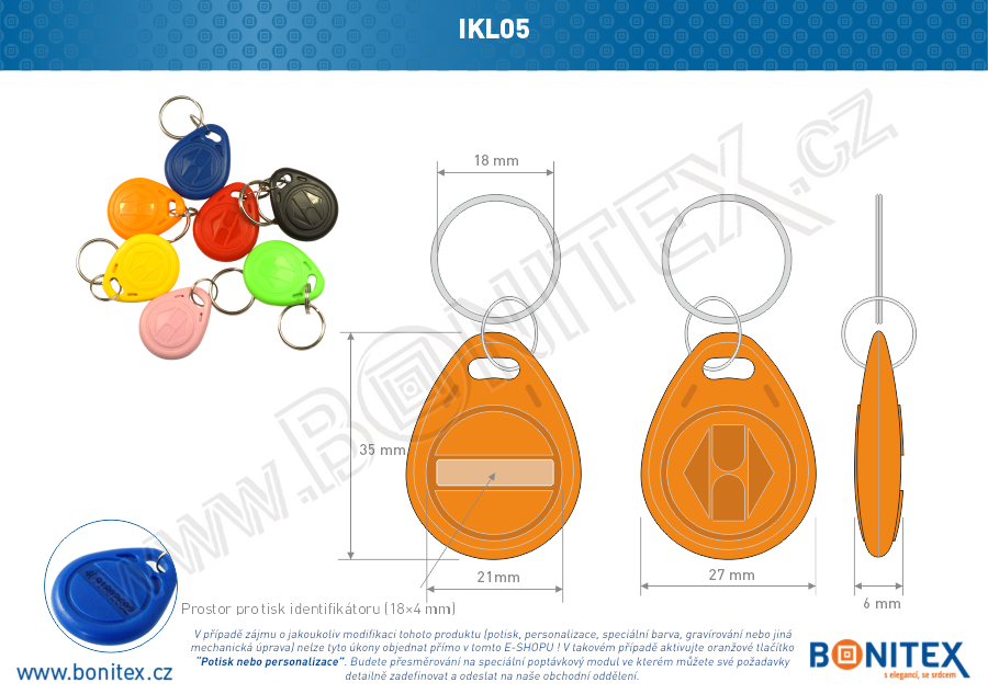 ABS klíčenka 35x28, tl. 6mm s RFID 13,56 MHz, oranžová-botinex
