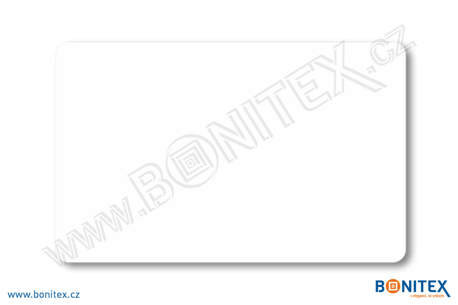 Plastová karta PVC, rozměr ISO, tl. 0,82mm s RFID 13,56 MHz, lesklá laminace, bílá-botinex
