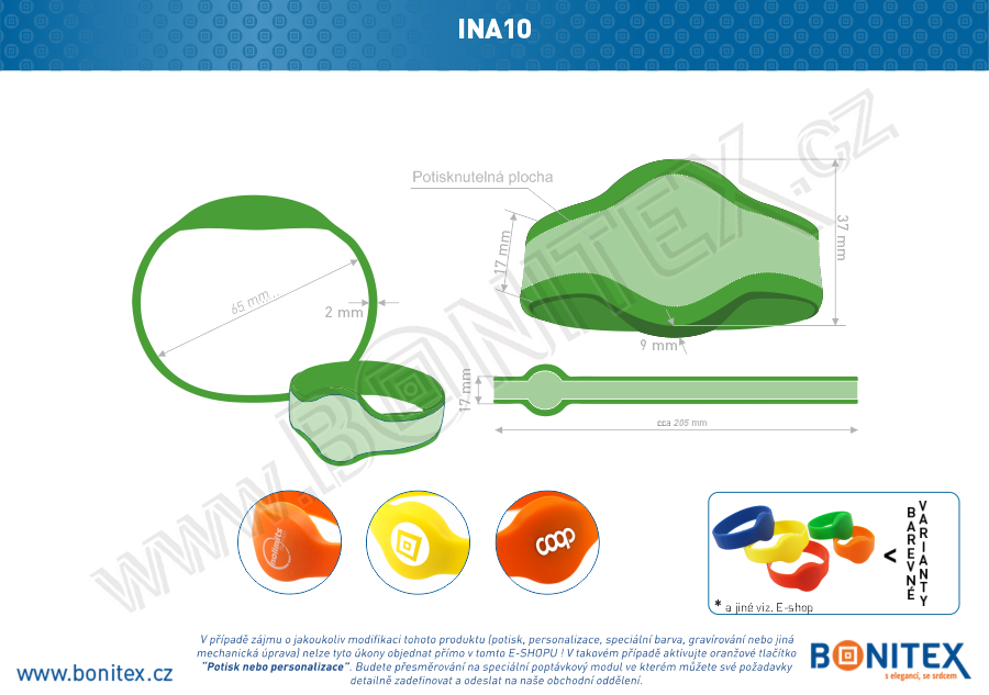 Silikonový náramek, průměr 65mm s RFID 13,56 MHz, zelený-botinex