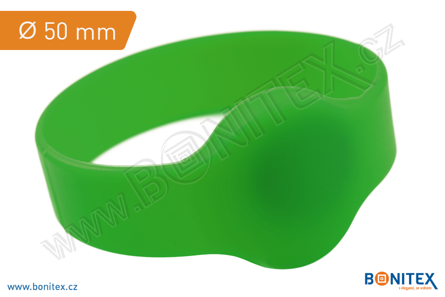 Silikonový náramek, průměr 50mm s RFID 13,56 MHz, zelený-botinex