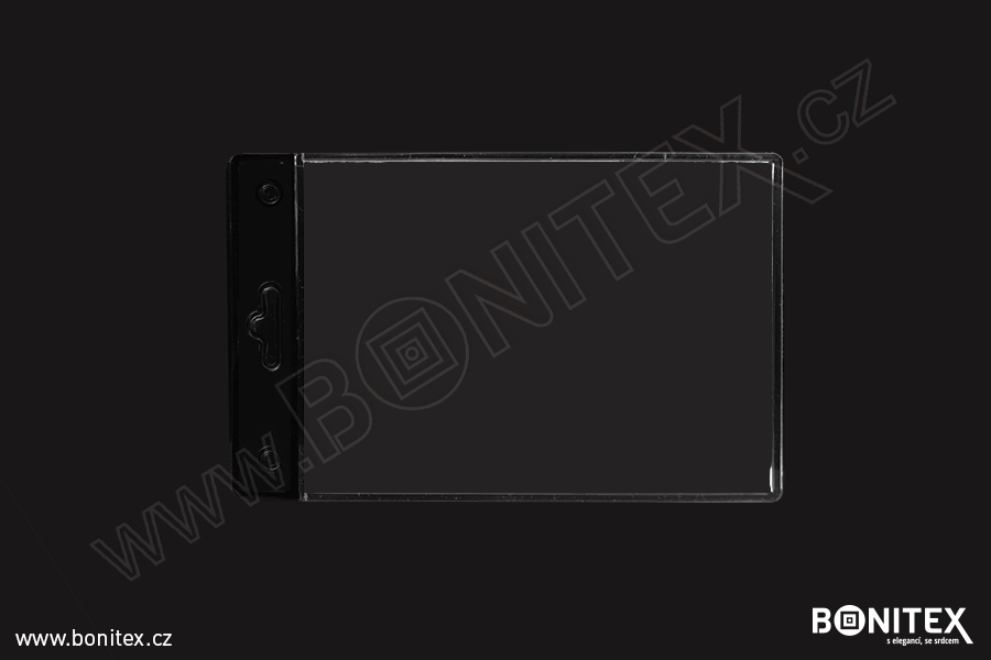 Pouzdro plastové rozměru ISO-na šířku-PVC-65x117-tl.0,6mm-ouško/delší str-průhledné+černé-botinex