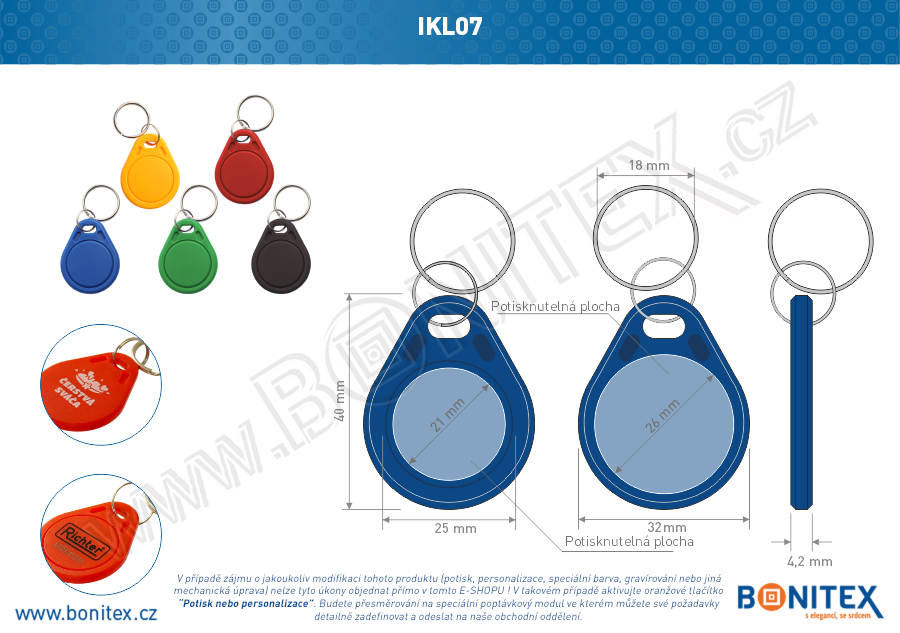 ABS klíčenka 40x32, tl. 4,2mm s RFID 125 kHz, tmavá modrá-botinex