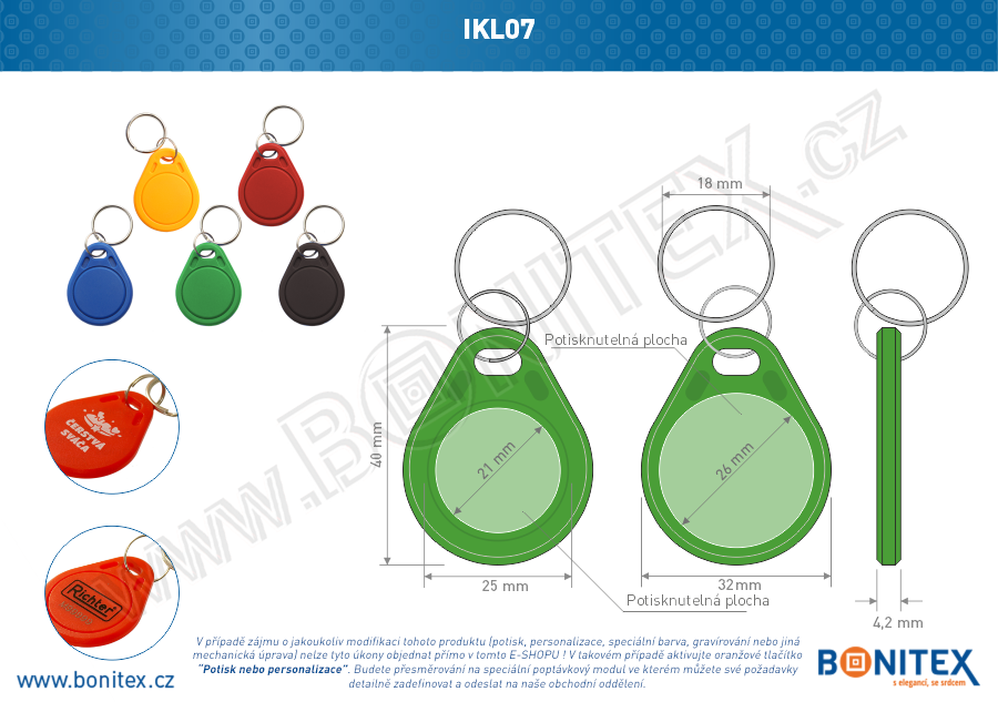 ABS klíčenka 40x32, tl. 4,2mm s RFID 125 kHz, zelená-botinex