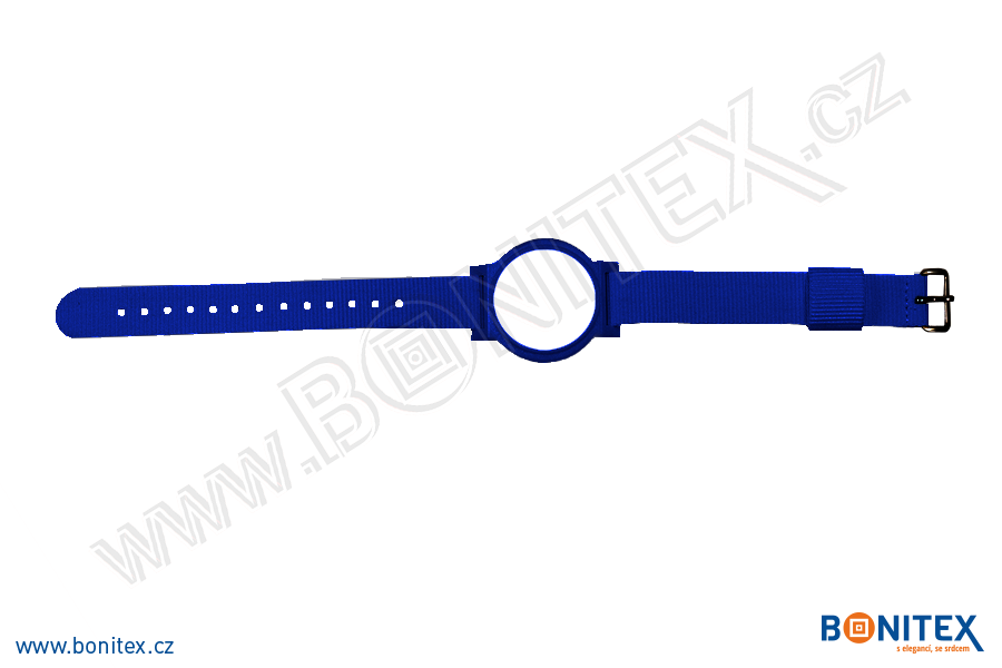 Nylonový náramek 255-265x16mm, kovová spona 1, s RFID 13,56 MHz, modrý/č.modro-bílý-botinex
