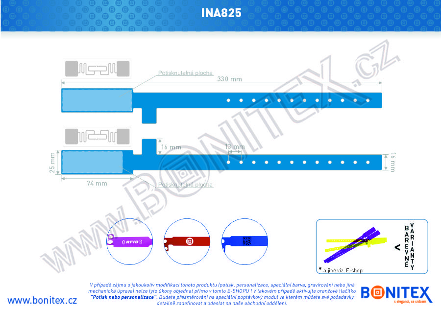 Náramek-Vinyl-08-330x25/16mm-s RFID-UHF-modrý-botinex