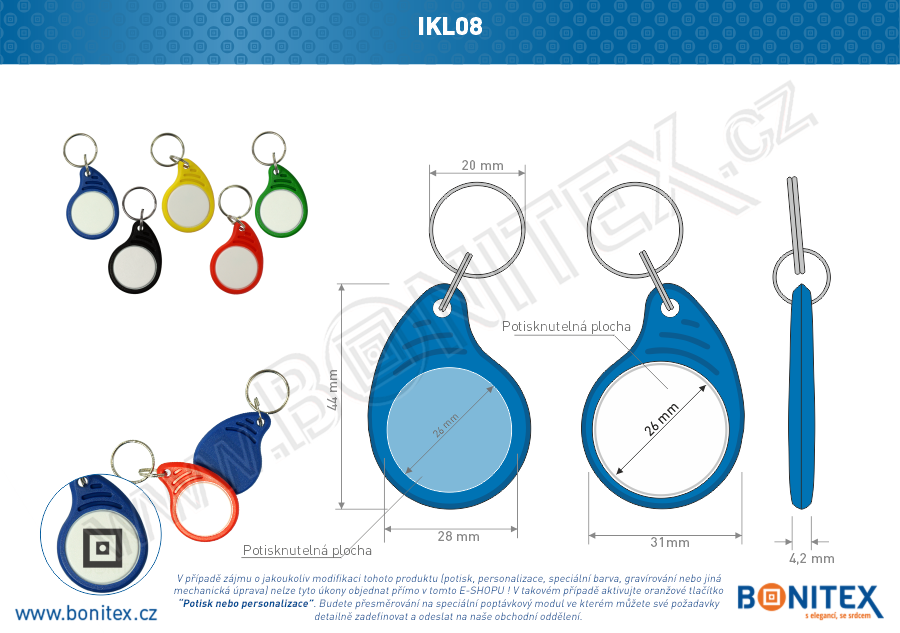 Klíčenka-ABS-43x31-tl.4mm-s RFID-13,56 MHz-modrá/bílý střed-botinex