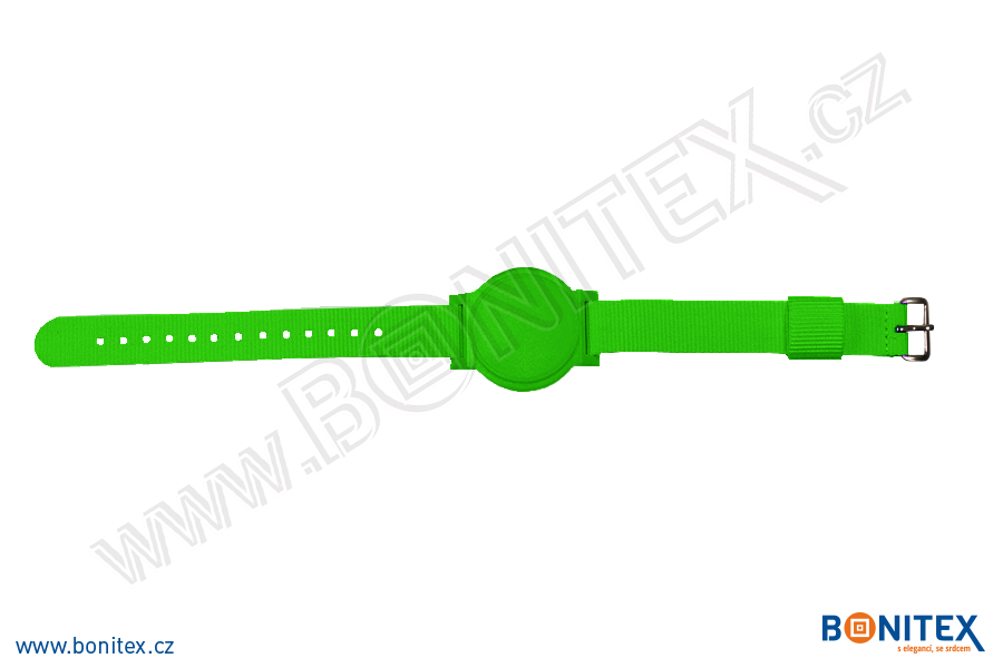Nylonový náramek 255-265x15mm, kovová spona 2, s RFID 13,56 MHz, zelený/č.zelený-botinex