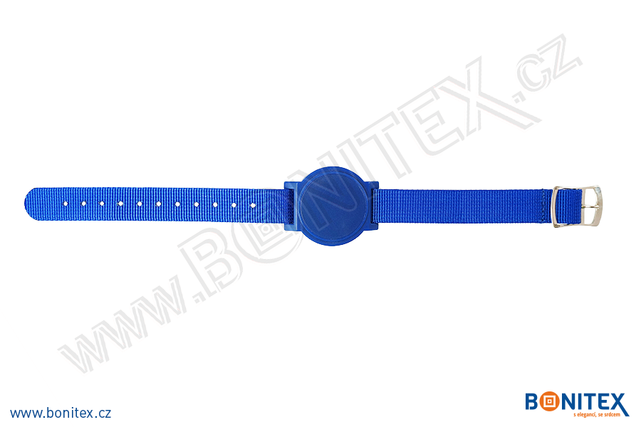 Nylonový náramek 255-265x15mm, kovová spona 2, s RFID 13,56 MHz, modrý/č.modrý-botinex