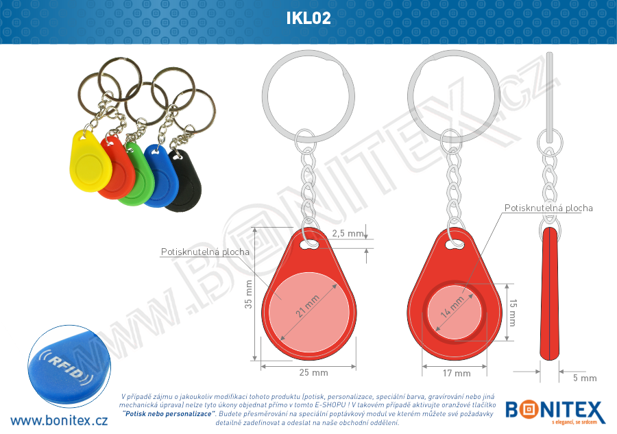 Klíčenka-silikon-35x25/5mm-s RFID-125 kHz-červená-botinex