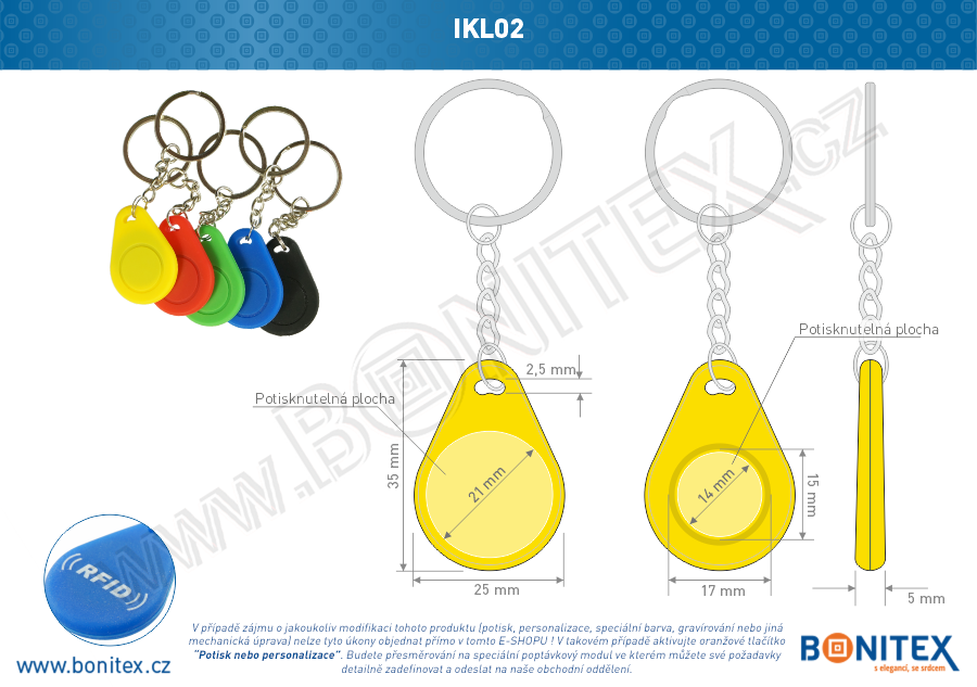 Klíčenka-silikon-35x25/5mm-s RFID-13,56 MHz-žlutá-botinex