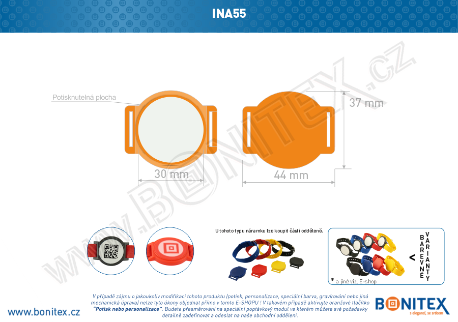 Samostatné tělo s čipem pro náramek INA55, s RFID 13,56 MHz, oranžový/bílý střed-botinex