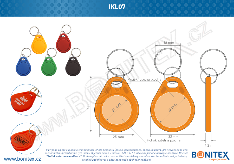 ABS klíčenka 40x32, tl. 4,2mm s RFID 13,56 MHz, oranžová-botinex