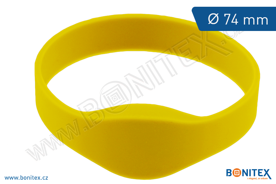 Silikonový náramek, průměr 74mm s RFID 13,56 MHz, žlutý-botinex