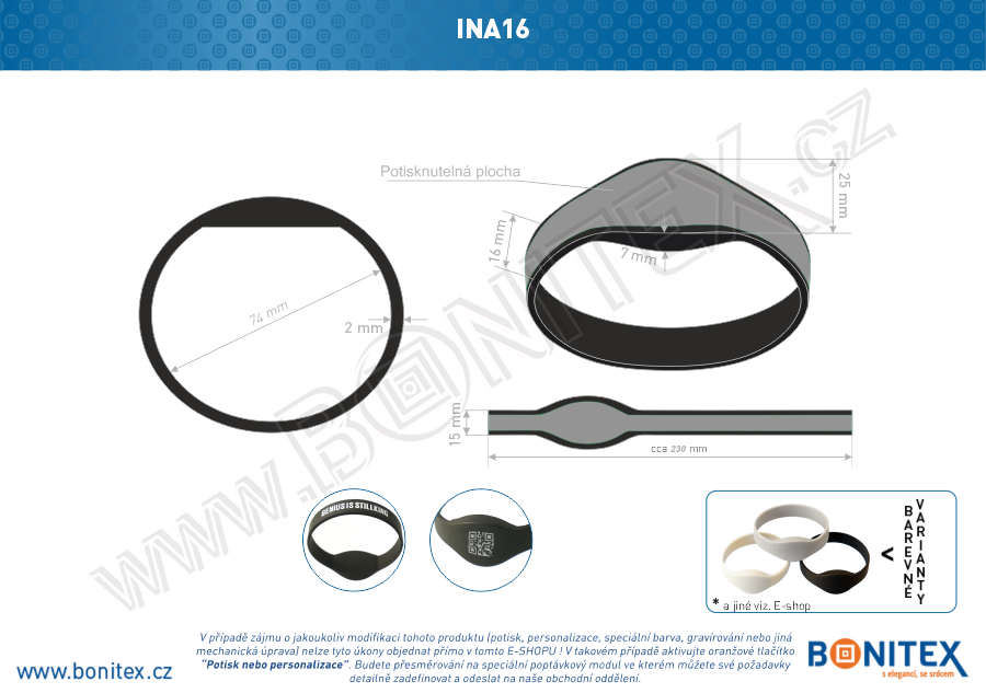 Silikonový náramek, průměr 74mm s RFID 13,56 MHz, černý-botinex