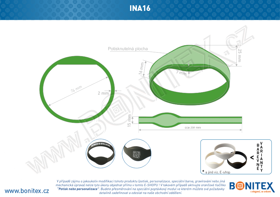 Silikonový náramek, průměr 74mm s RFID 13,56 MHz, zelený-botinex