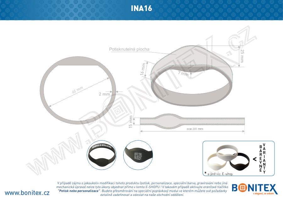 Silikonový náramek, průměr 65mm s RFID 13,56 MHz, bílý-botinex