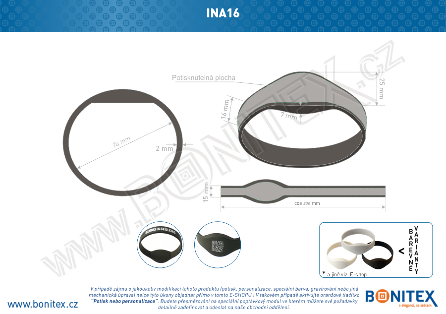 Silikonový náramek, průměr 74mm s RFID 13,56 MHz, šedý-botinex