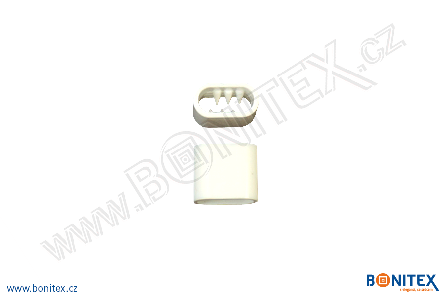 Jednorázový plastový uzávěr k náramku (ovál), průměr 12,6x10,8mm, tl. 6,4mm, bílý-botinex