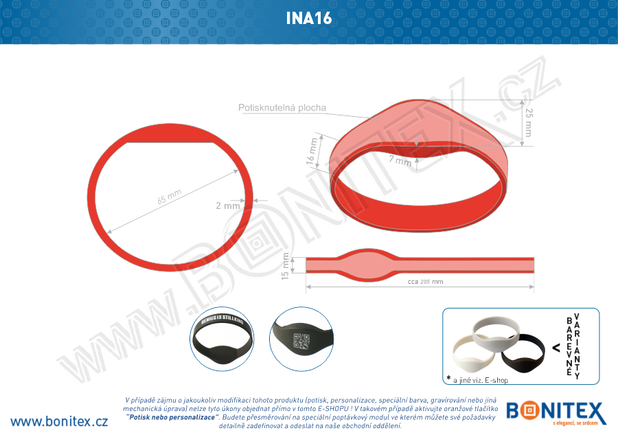 Silikonový náramek, průměr 65mm s RFID 125 kHz, červený-botinex