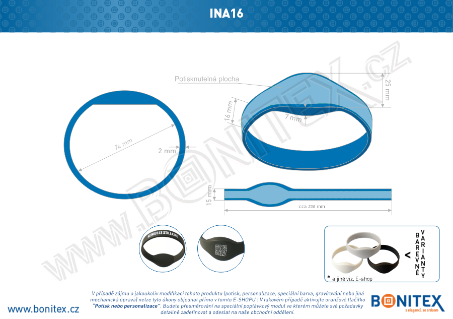 Silikonový náramek, průměr 74mm s RFID 125 kHz, modrý-botinex