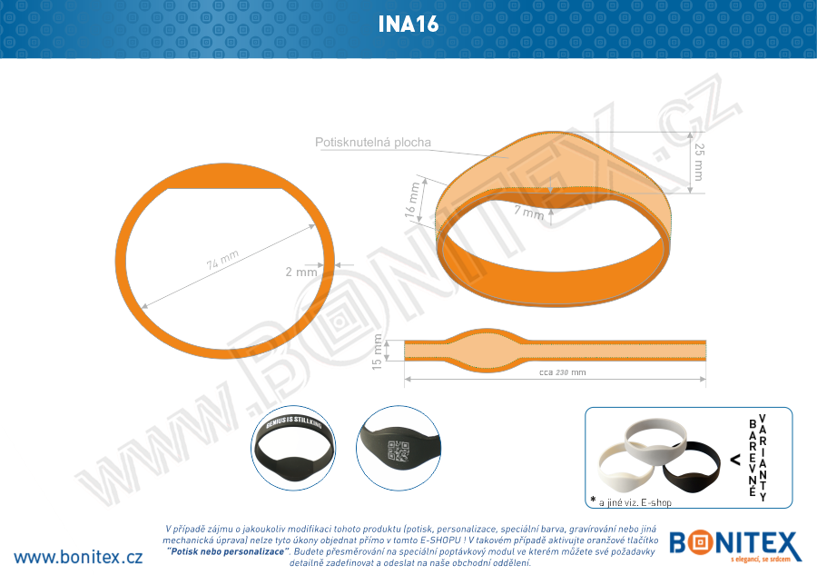 Silikonový náramek, průměr 74mm s RFID 125 kHz, oranžový-botinex