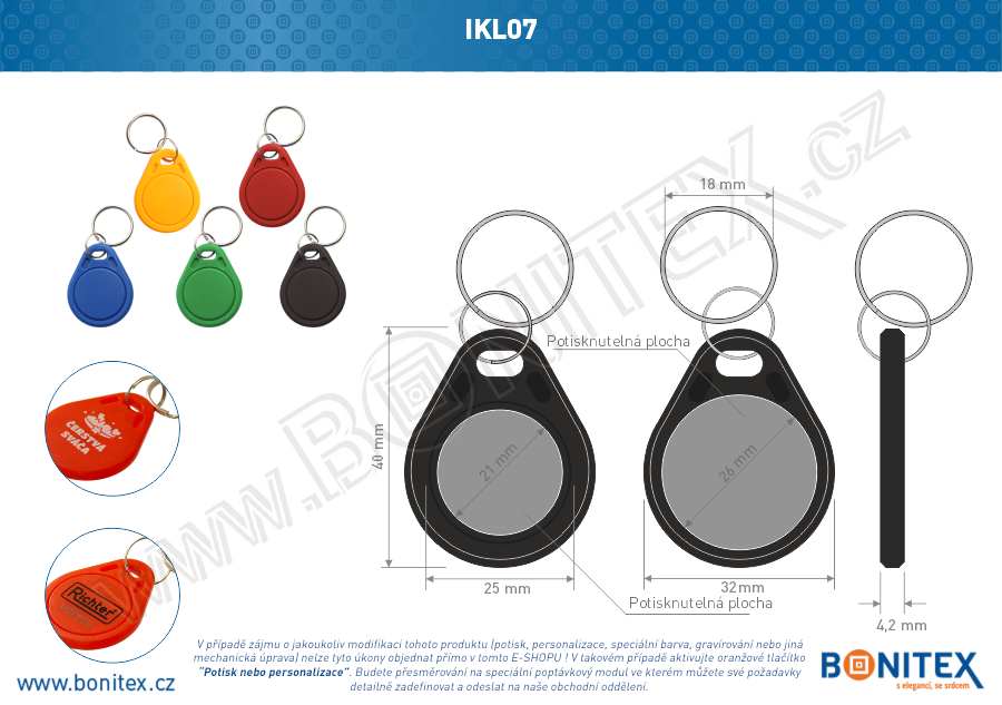 ABS klíčenka 40x32, tl. 4,2mm s RFID 125 kHz, černá-botinex