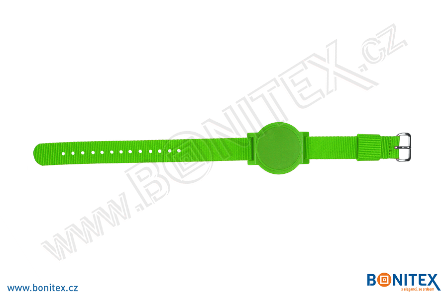 Nylonový náramek 255-265x16mm, kovová spona 1, s RFID 13,56 MHz, zelený/č.zelený-botinex