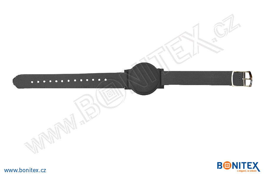 Nylonový náramek 255-265x15mm, kovová spona 2, s RFID 125 kHz, černý/č.černý-botinex