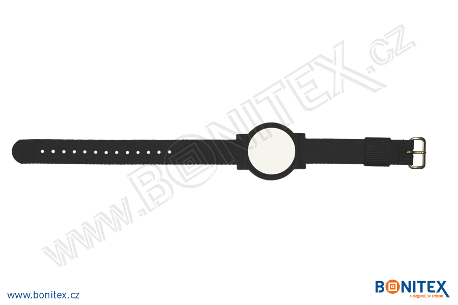 Nylonový náramek 255-265x16mm, kovová spona 1, s RFID 125 kHz, černý/č.černo-bílý-botinex