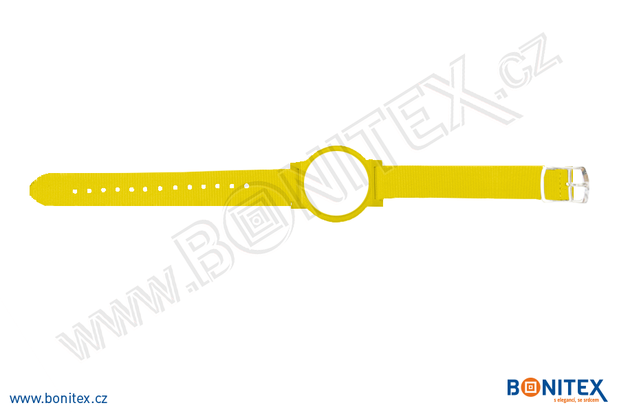 Nylonový náramek 255-265x15mm, kovová spona 2, s RFID 13,56 MHz, žlutý/č.žluto-bílý-botinex