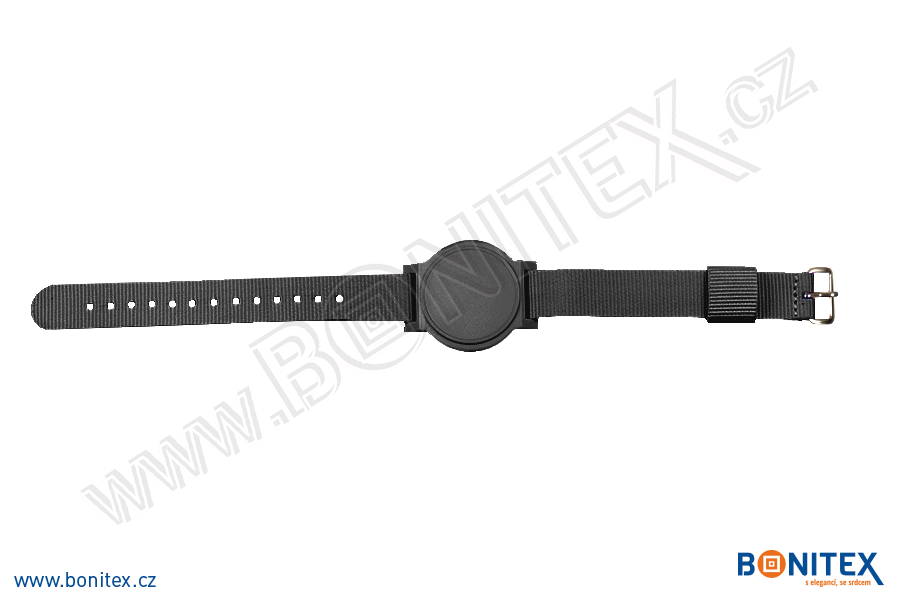 Nylonový náramek 255-265x16mm, kovová spona 1, s RFID 13,56 MHz, černý/č.černý-botinex