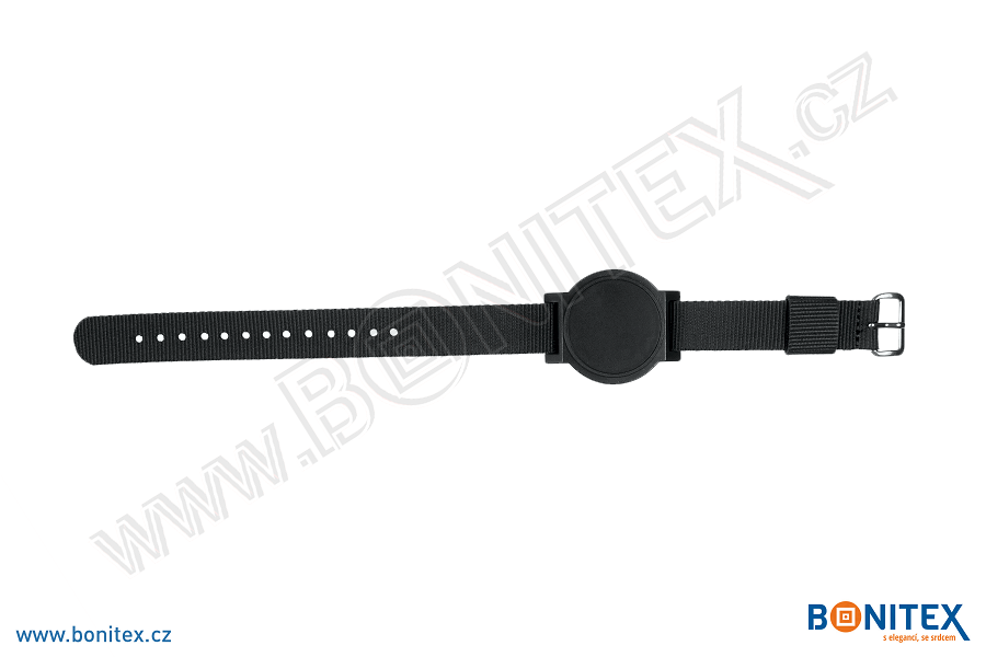 Nylonový náramek 255-265x16mm, kovová spona 1, s RFID 13,56 MHz, černý/č.černý-botinex