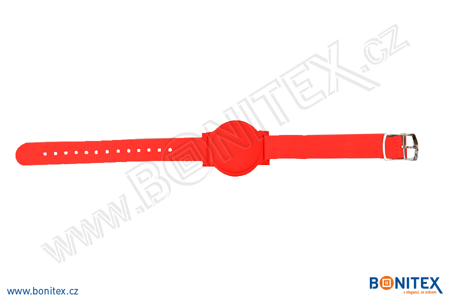 Nylonový náramek 255-265x15mm, kovová spona 2, s RFID 125 kHz, červený/č.červený-botinex