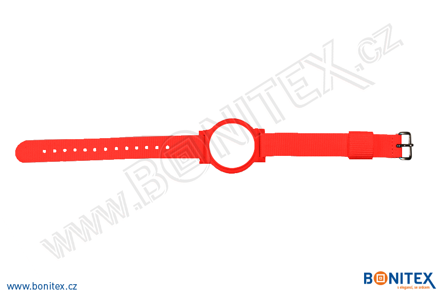 Nylonový náramek 255-265x16mm, kovová spona 1, s RFID 13,56 MHz, červený/č.červeno-bílý-botinex