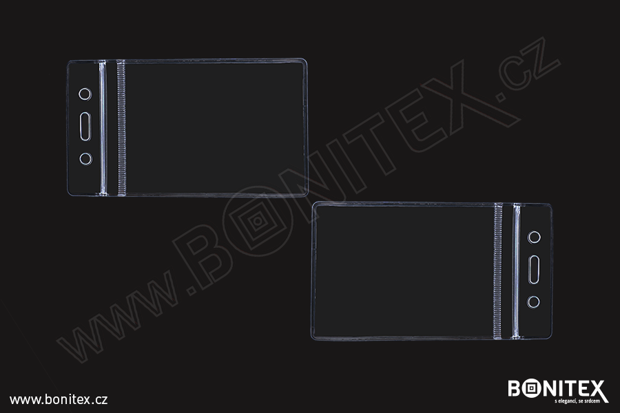 Pouzdro plastové rozměru ISO-na šířku-PVC-65x117-tl.0,6mm-ouško/delší str.+zámek-průhledné-botinex