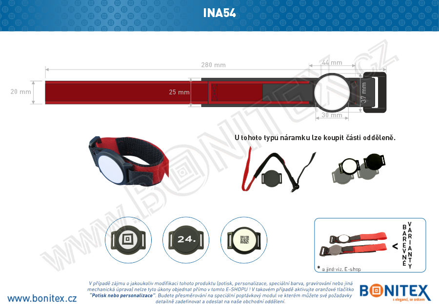 Náramek-nylon-INA54-samostatná nylonová páska,285x25 mm,suchý zip-černo/červený-botinex
