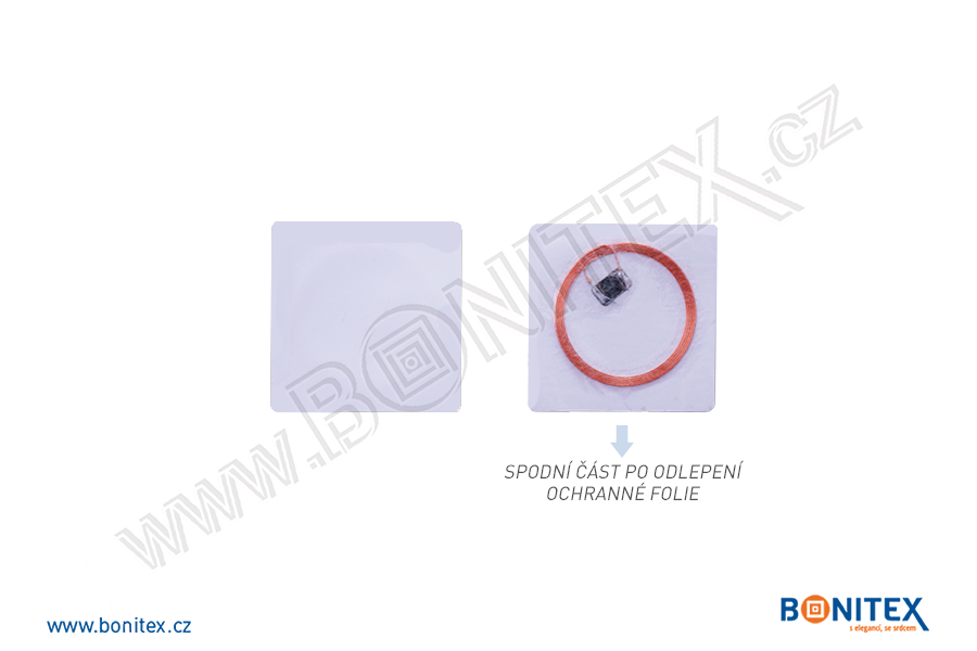 Tag-etiketa-papírová-čtverec 40x40mm-s RFID-13,56 MHz-Cu ant.-samolepící-botinex