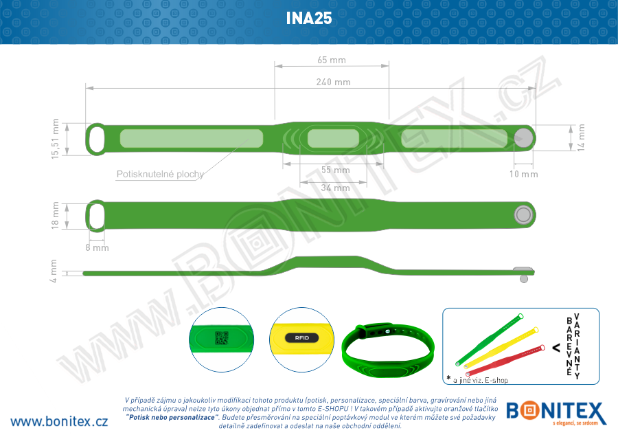Náramek-silikon-242x13/17mm,kovový knoflík-s  RFID-125 kHz-zelený-botinex