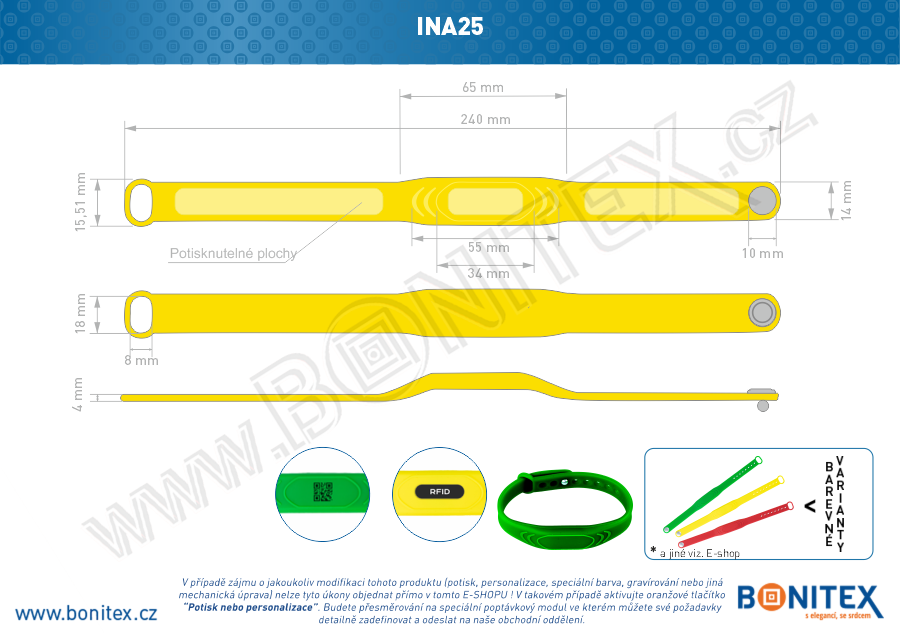 Náramek-silikon-242x13/17mm,kovový knoflík-s  RFID-125 kHz-žlutý-botinex