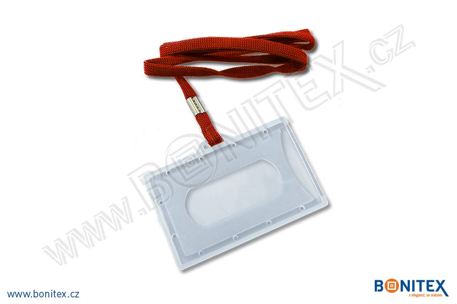 Pouzdro plastové rozměru ISO-na šířku-PP-60x90-tl.3,5mm-průhledné+popruh/delší str-červený-botinex