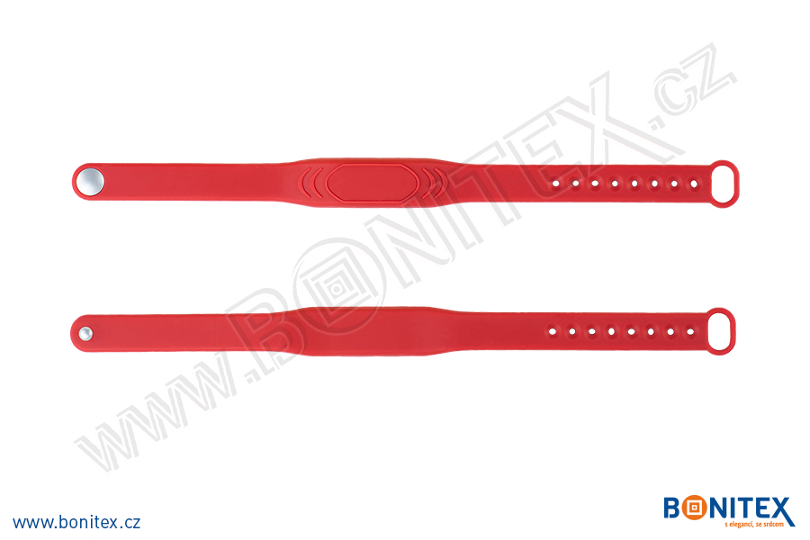 Náramek-silikon-242x13/17mm,kovový knoflík-s  RFID-13,56 MHz-červený-botinex