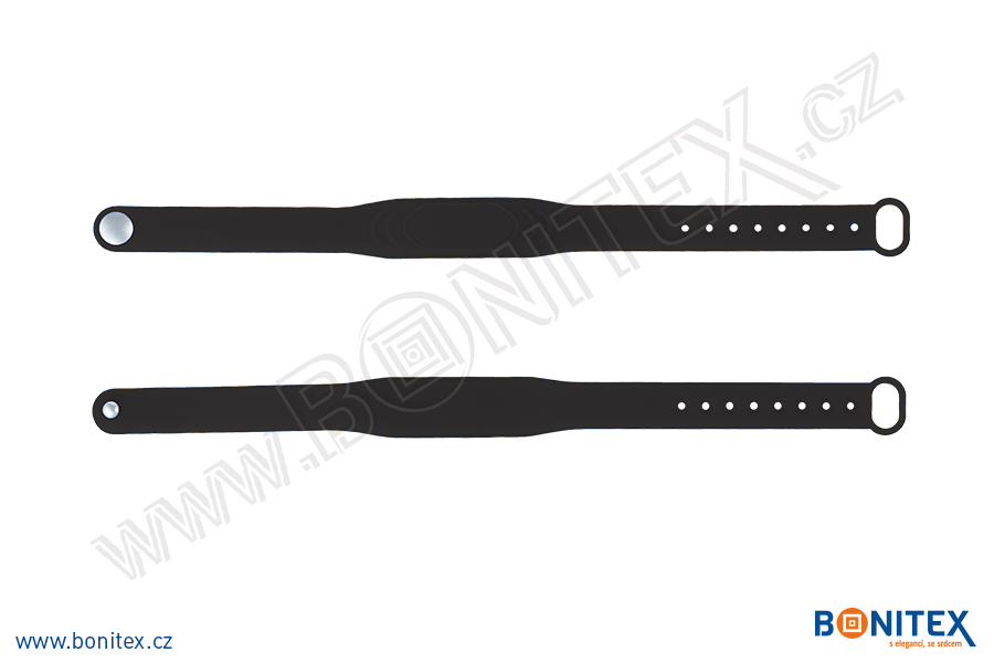 Náramek-silikon-242x13/17mm,kovový knoflík-s  RFID-13,56 MH-černý-botinex