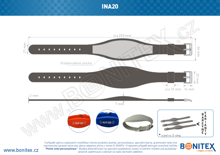 Silikonový náramek 255x17/34mm, kovová spona, s RFID 13,56 kHz, šedý (VC-41)-botinex