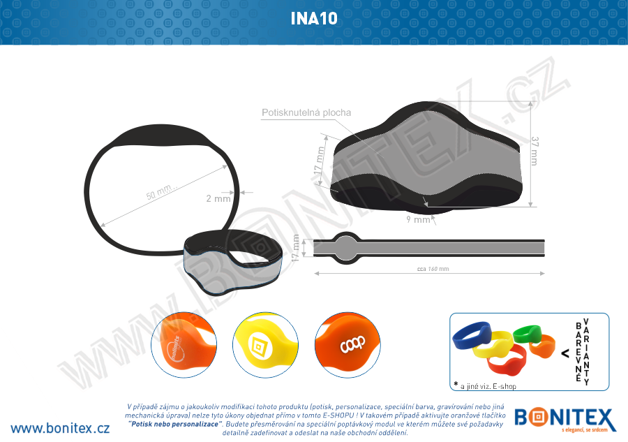 Silikonový náramek, průměr 50mm s RFID 13,56 MHz, černý-botinex