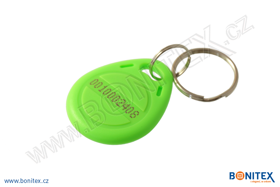 ABS klíčenka 35x28, tl. 6mm s RFID 125 kHz, zelená+UID DEC-5B-botinex