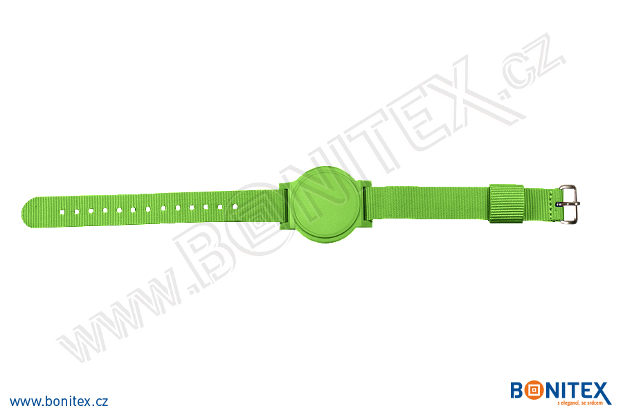 Nylonový náramek 255-265x16mm, kovová spona 1, s RFID 125 kHz, zelený/č.zelený-botinex